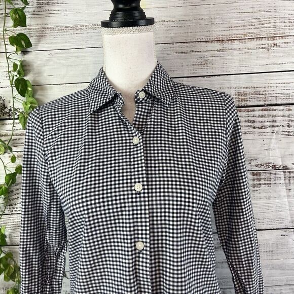 Tommy Hilfiger Blouse size Extra Small Navy Blue White Gingham Red Eyelet Casual - Picture 3 of 13